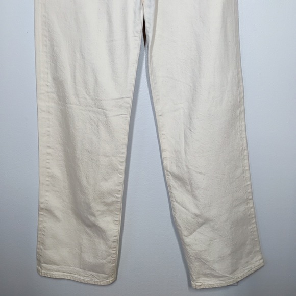 AE77 Jeans Womens 2 Beige Stovepipe Selvedge High Rise Wide Leg Organic Cotton - Picture 6 of 15